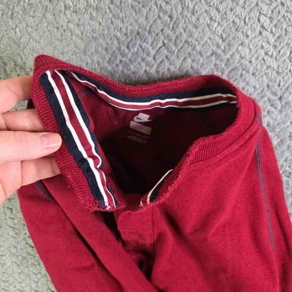 Nike Men's Large Red Long Sleeve Henley Shirt Cotton Athletic Casual - Picture 10 of 10